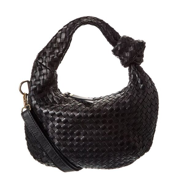 Isabella Rossetti Sylvie Hand-Woven Leather Shoulder Bag Black